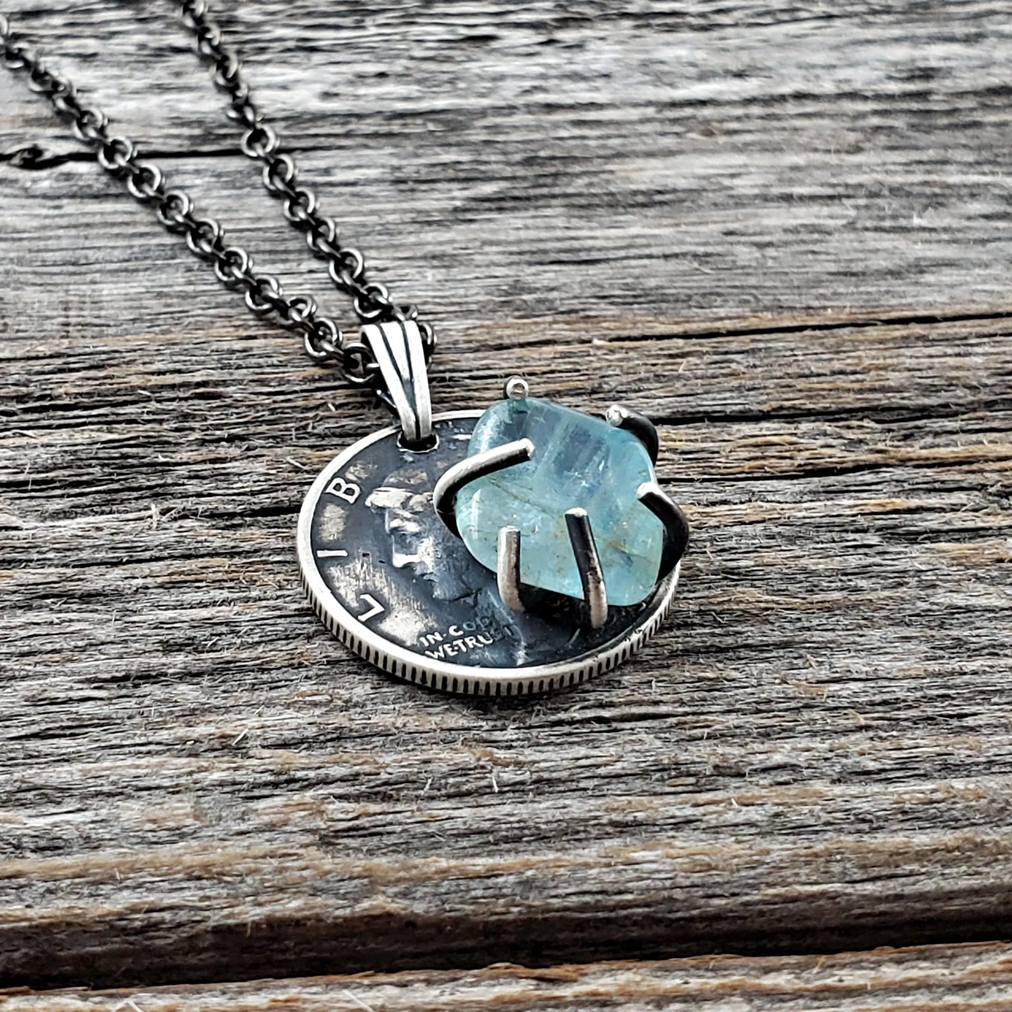 Aquamarine Mercury Dime Necklace
