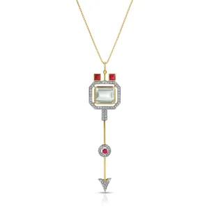 Aquamarine Ruby Arrow Pendant Necklace