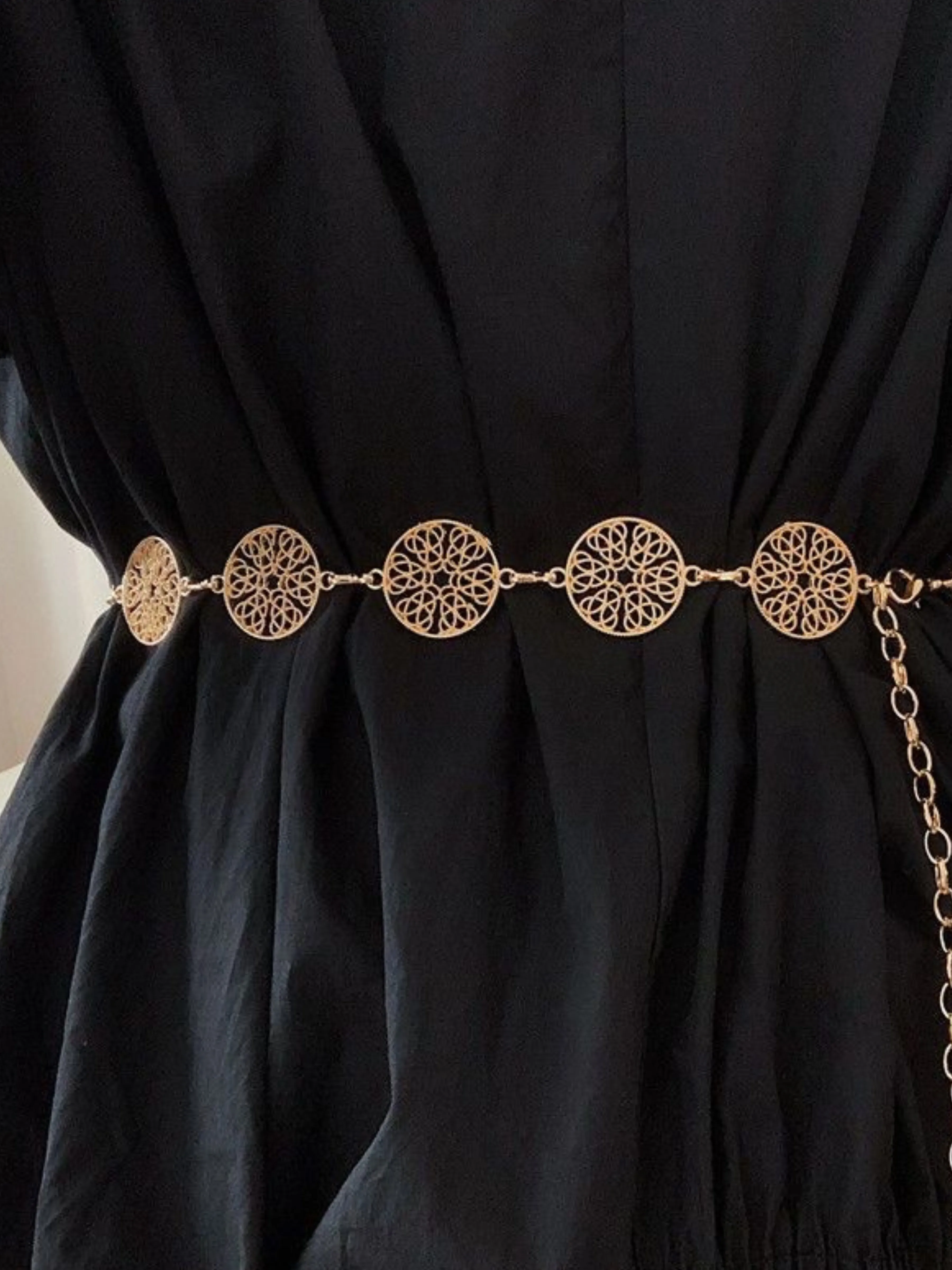 Artistic Flourish Belt- Silver And Gold Chain Belt