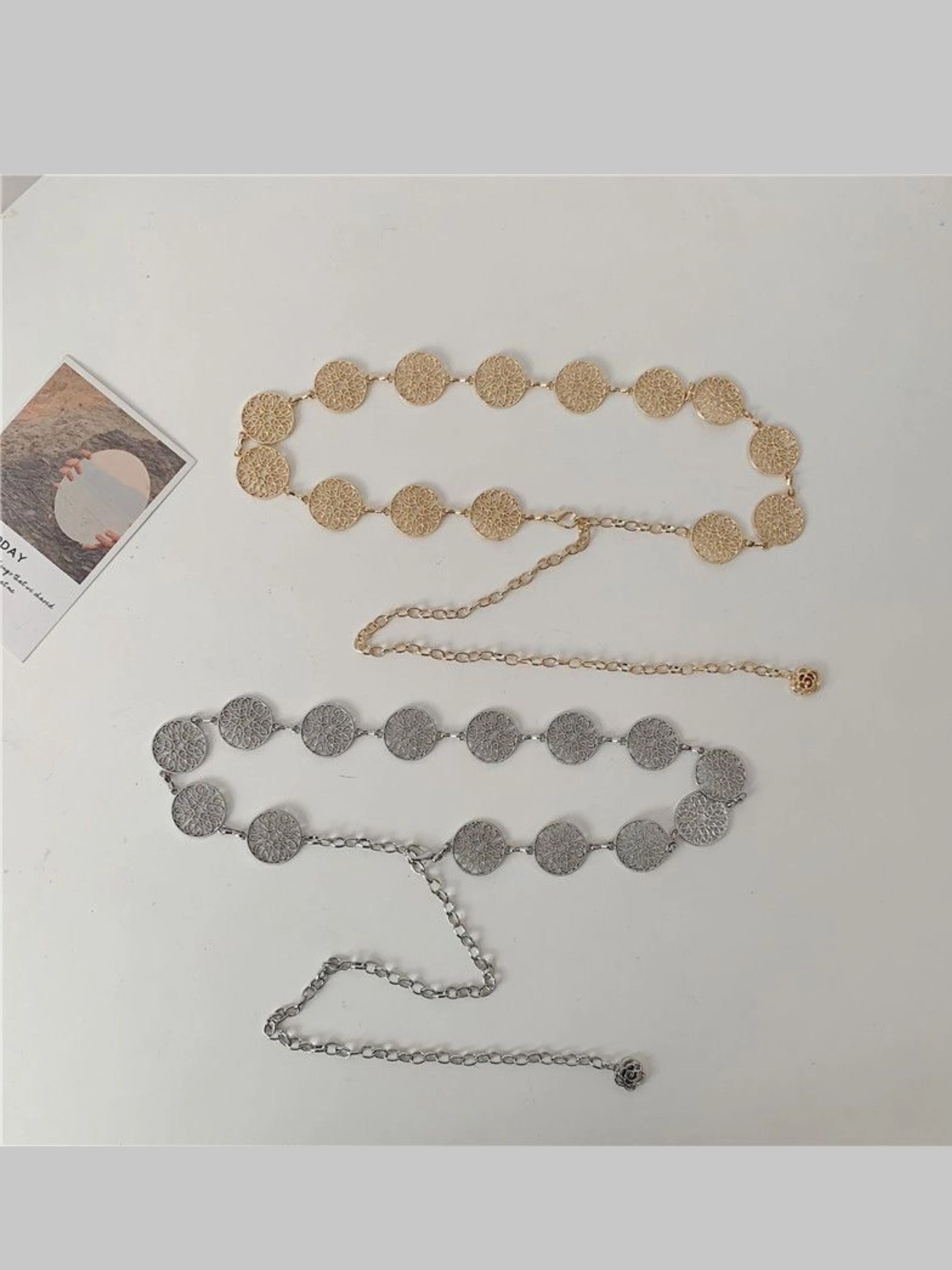 Artistic Flourish Belt- Silver And Gold Chain Belt