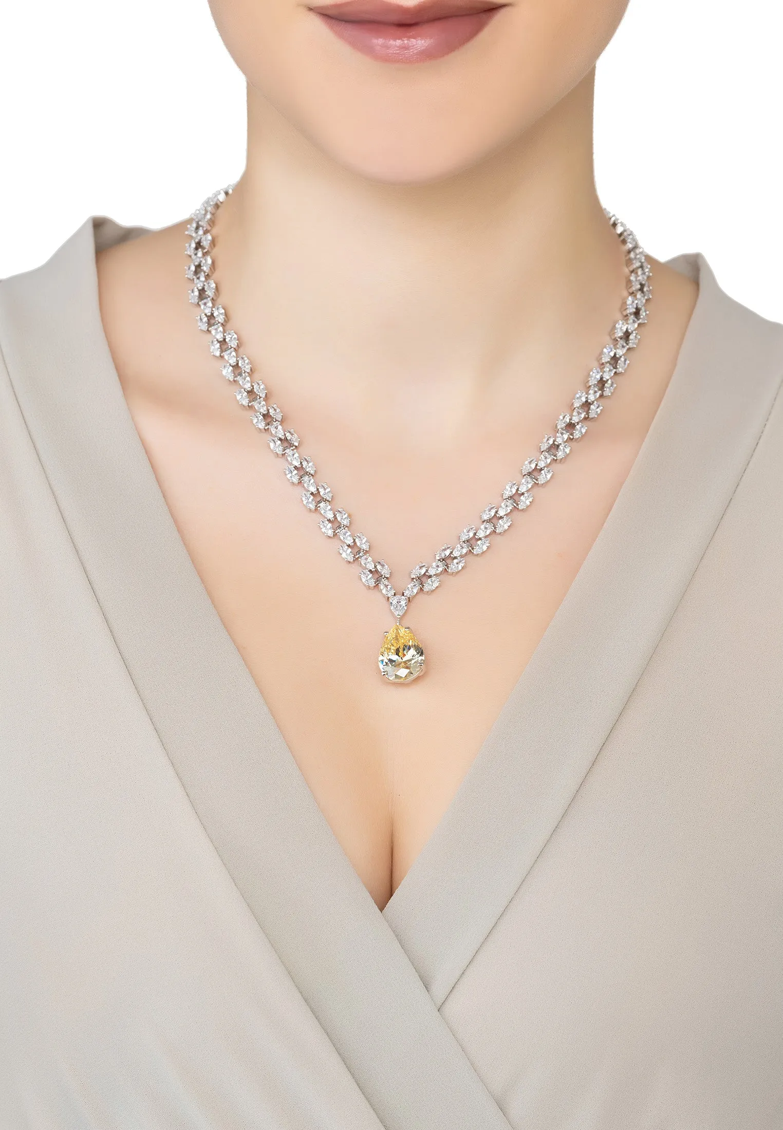 Augusta Yellow Topaz Gemstone Statement Necklace Silver