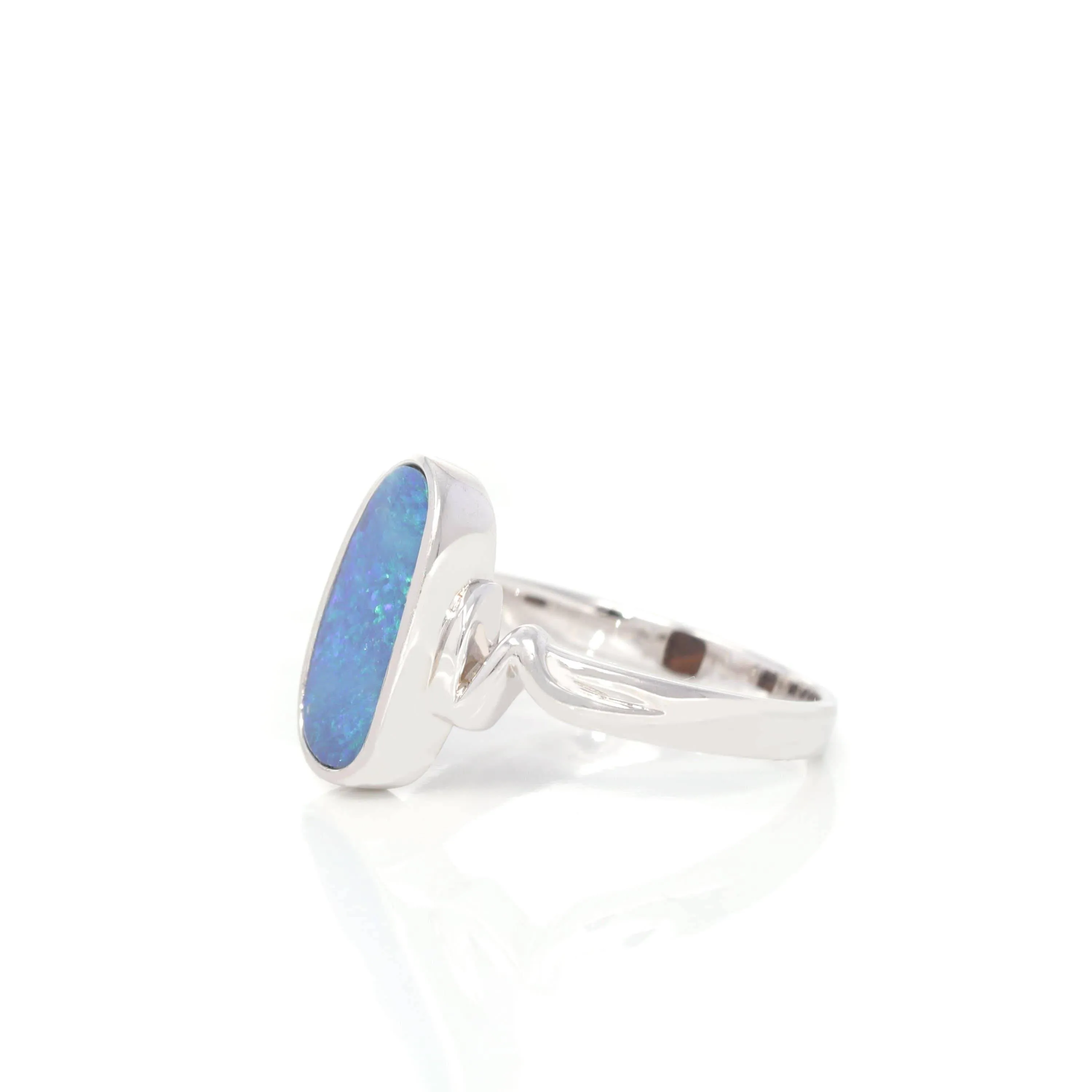 Baikalla™ Sterling Silver Oval Australian Black Opal Bezel Set Ring