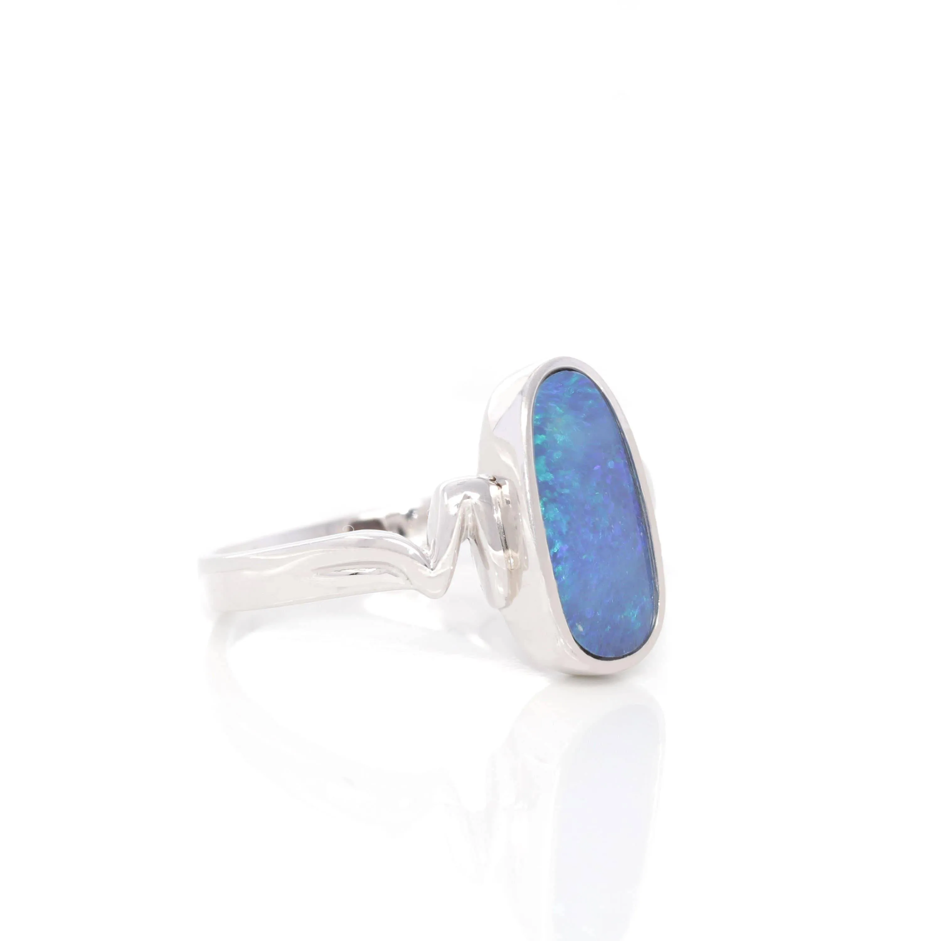 Baikalla™ Sterling Silver Oval Australian Black Opal Bezel Set Ring