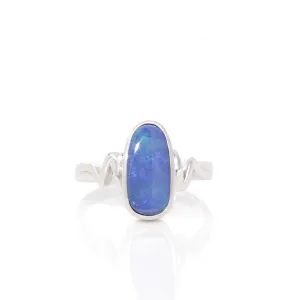 Baikalla™ Sterling Silver Oval Australian Black Opal Bezel Set Ring