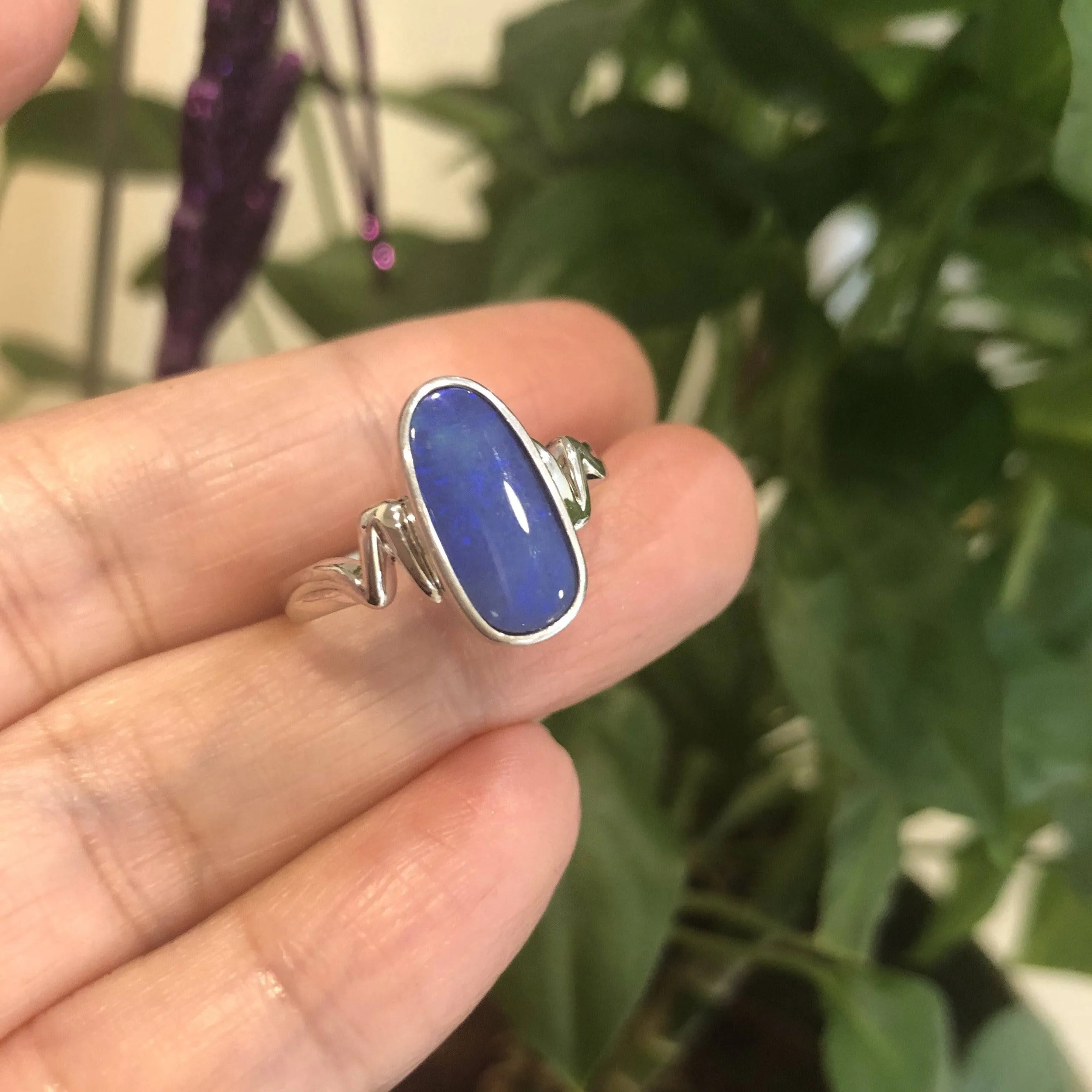 Baikalla™ Sterling Silver Oval Australian Black Opal Bezel Set Ring