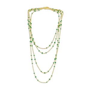 Bezel set Emeralds in Yellow Gold Necklace
