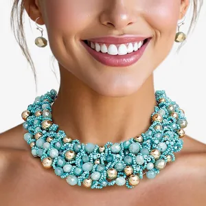 Bib Turquoise Artistic Glass Copper Choker Set
