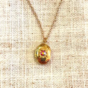 Bitty Rhinestone Centered Oval Locket Necklace