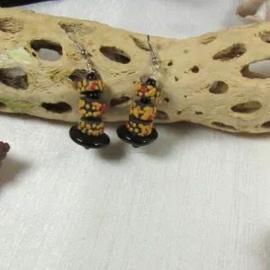 Black & Gold African Trade Bead Drop Earrings