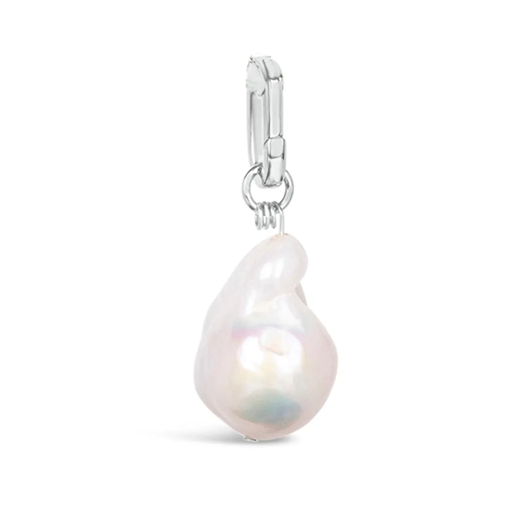 Black Baroque Pearl Paperclip Necklace in Silver