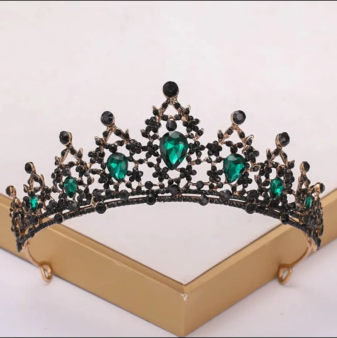Black Emerald Green Vintage Baroque Princess Crowns Dark Goth Evil Queen diadem