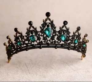 Black Emerald Green Vintage Baroque Princess Crowns Dark Goth Evil Queen diadem