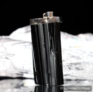 Black Tourmaline Energy Protection Crystal Pendant.925 SS