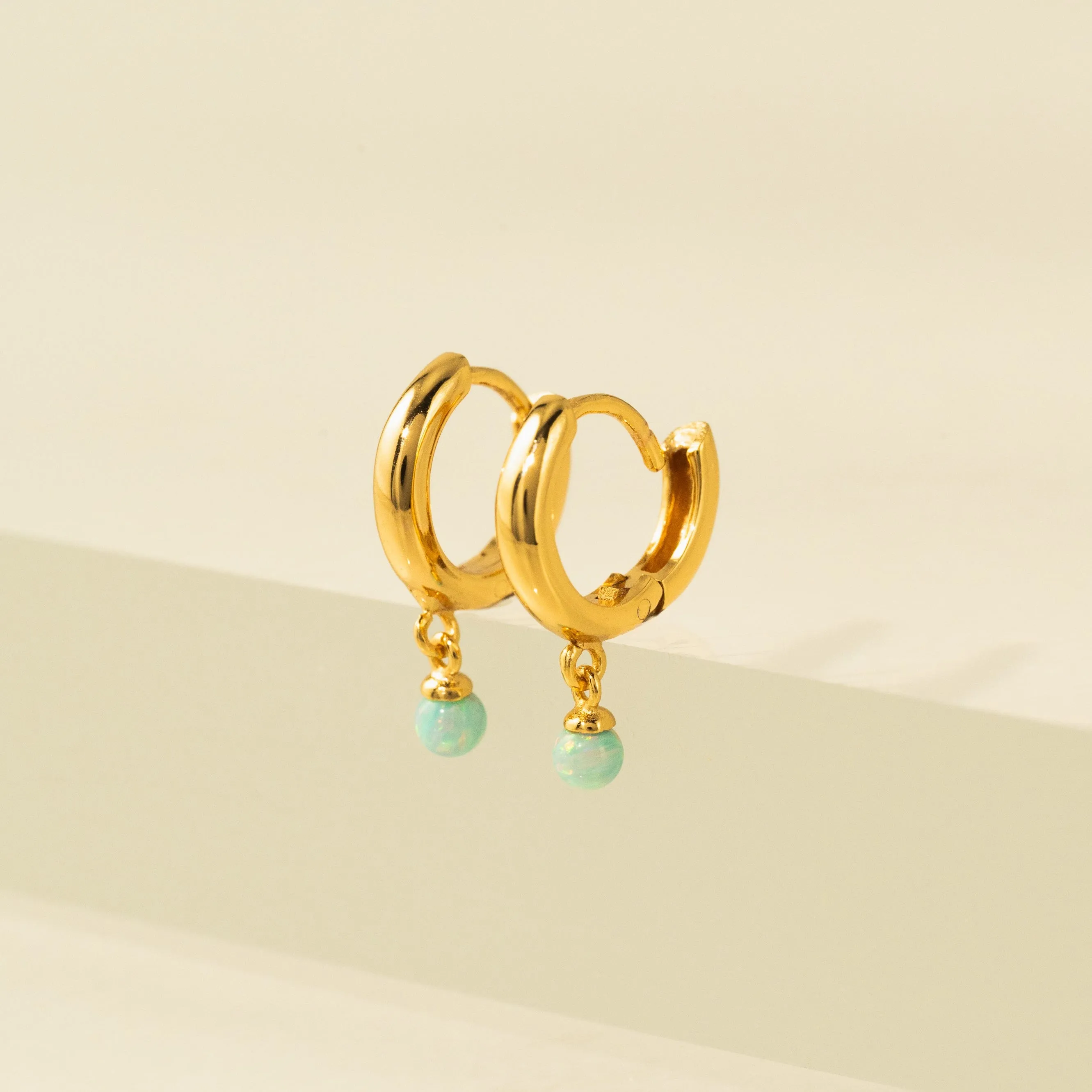 Blue Opal 11mm Huggie Drop Hoop Earrings