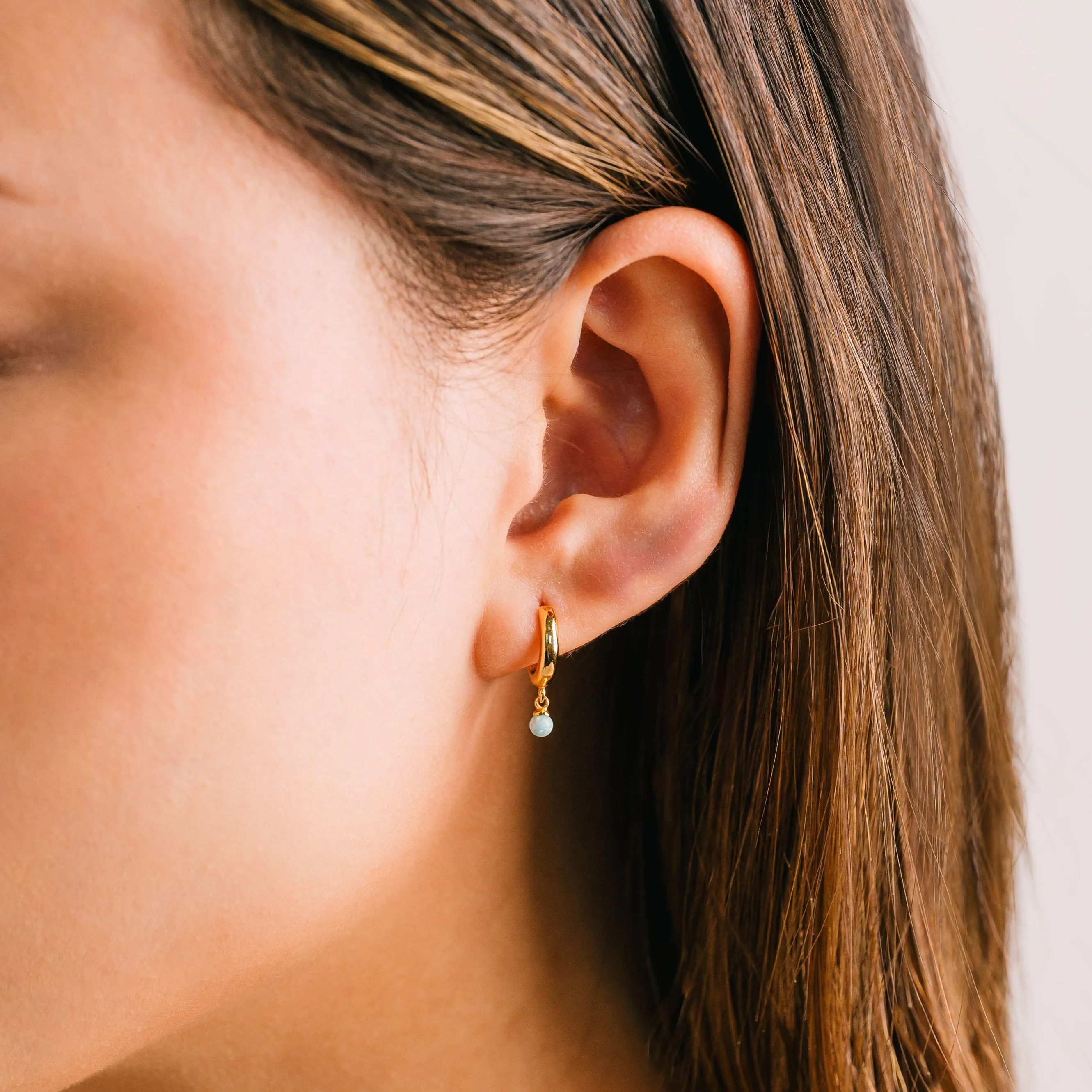 Blue Opal 11mm Huggie Drop Hoop Earrings