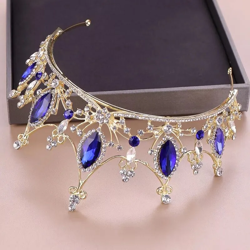 Blue sapphire Crystal Bridal Tiara Crown Detail Princess Queen headdress diadem