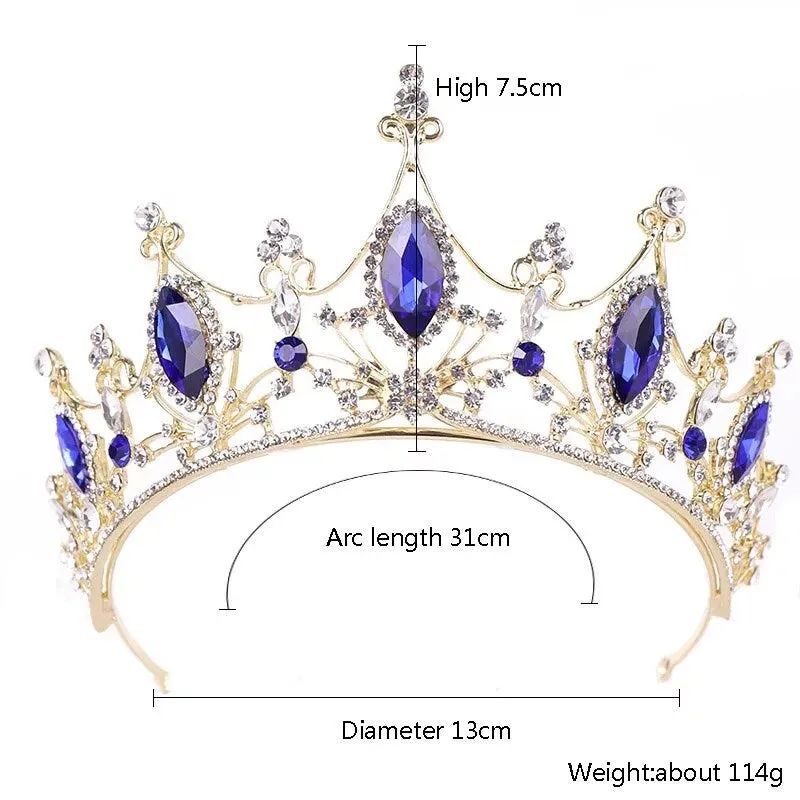 Blue sapphire Crystal Bridal Tiara Crown Detail Princess Queen headdress diadem