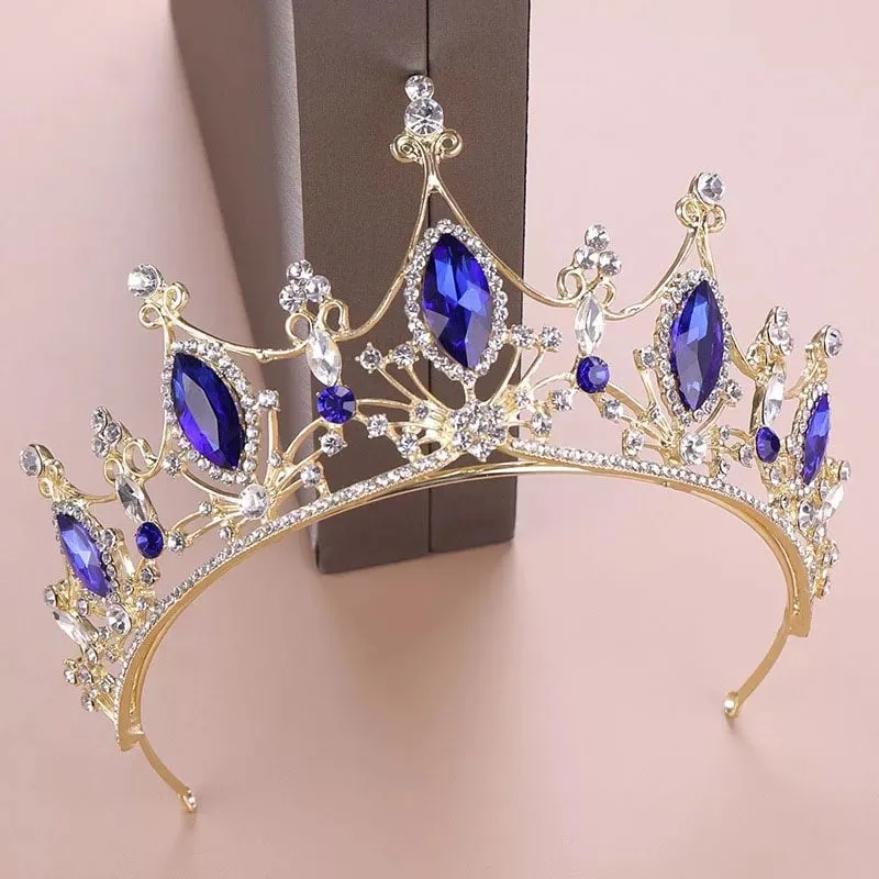 Blue sapphire Crystal Bridal Tiara Crown Detail Princess Queen headdress diadem