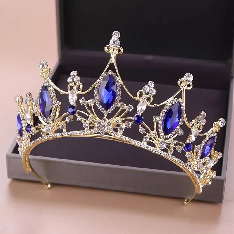 Blue sapphire Crystal Bridal Tiara Crown Detail Princess Queen headdress diadem