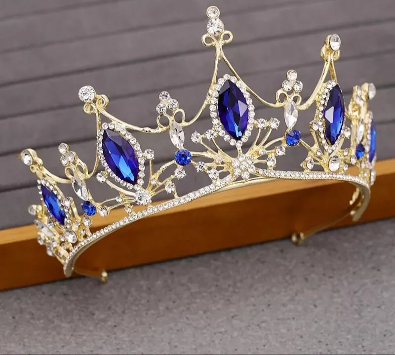 Blue sapphire Crystal Bridal Tiara Crown Detail Princess Queen headdress diadem