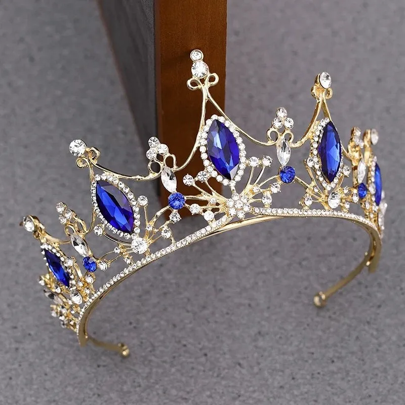 Blue sapphire Crystal Bridal Tiara Crown Detail Princess Queen headdress diadem
