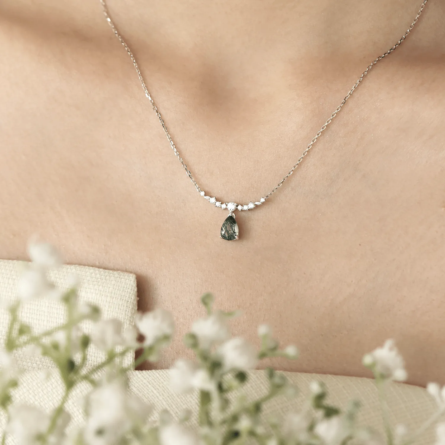 Breezy Whisper Moss Agate Necklace