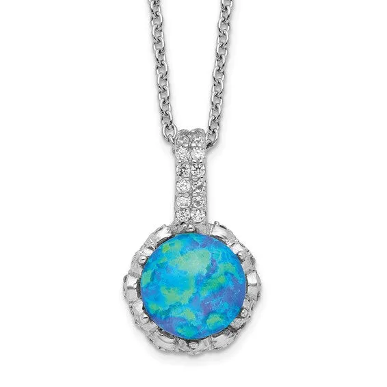 Cheryl M Sterling Silver Cubic Zirconia and Blue Opal Necklace