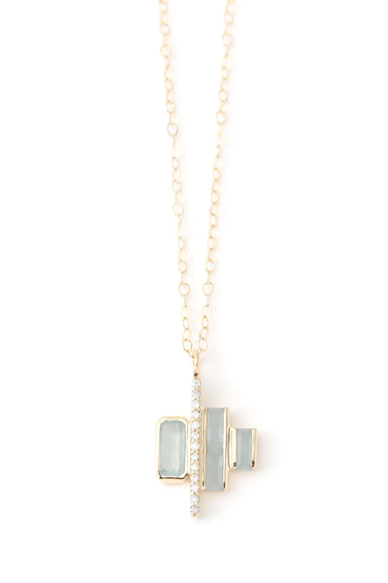 Cityscape Triple Aquamarine and Diamond Tower Necklace
