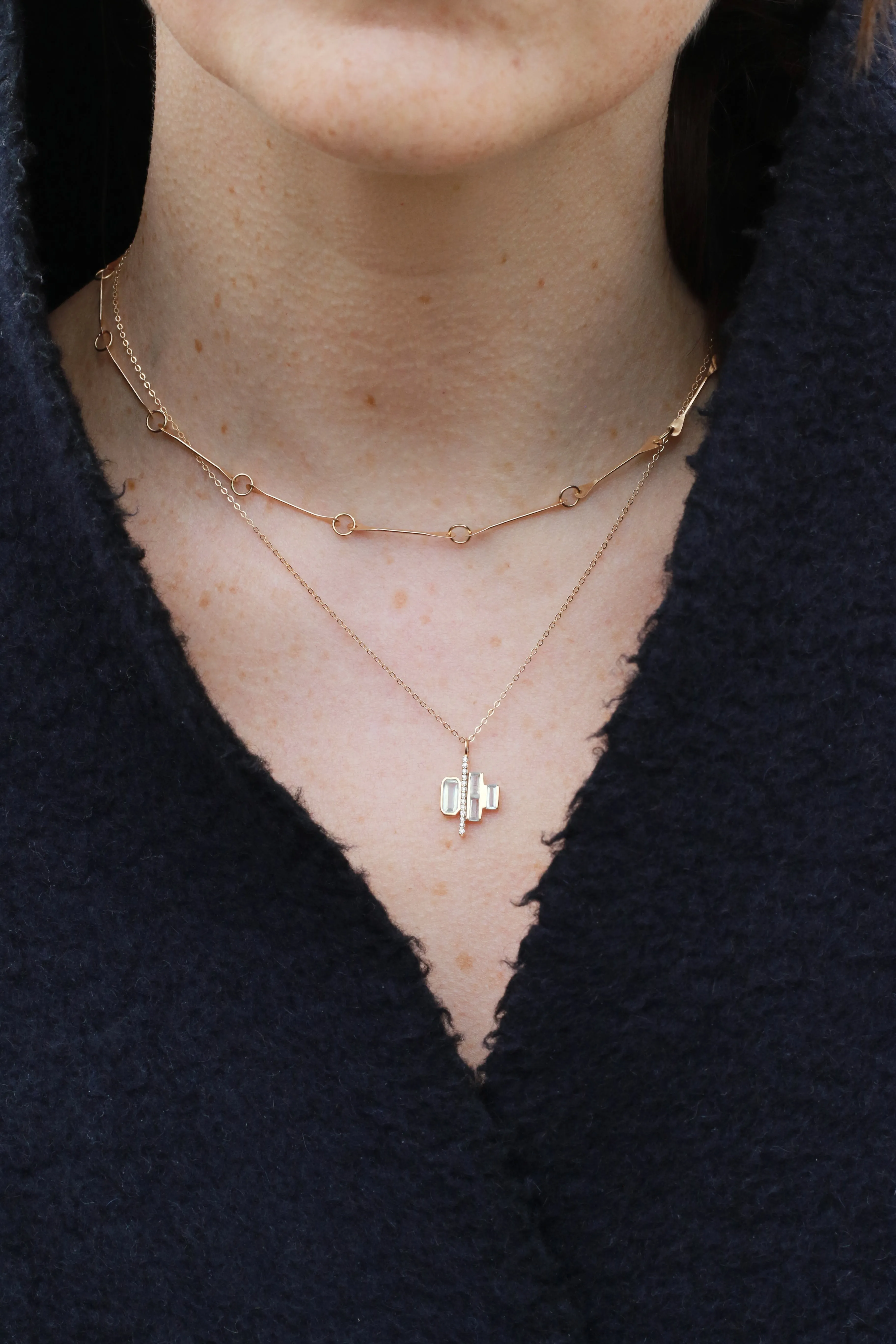 Cityscape Triple Aquamarine and Diamond Tower Necklace