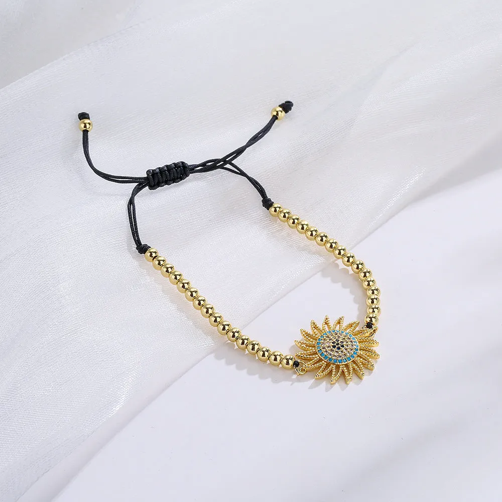 Copper Plated 18K Gold Zircon Love Sun Flower Bracelet