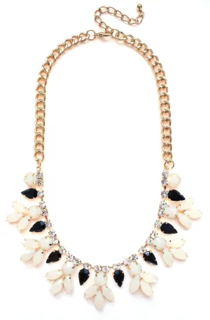 Crystal Rose Bud Necklace- Black & White