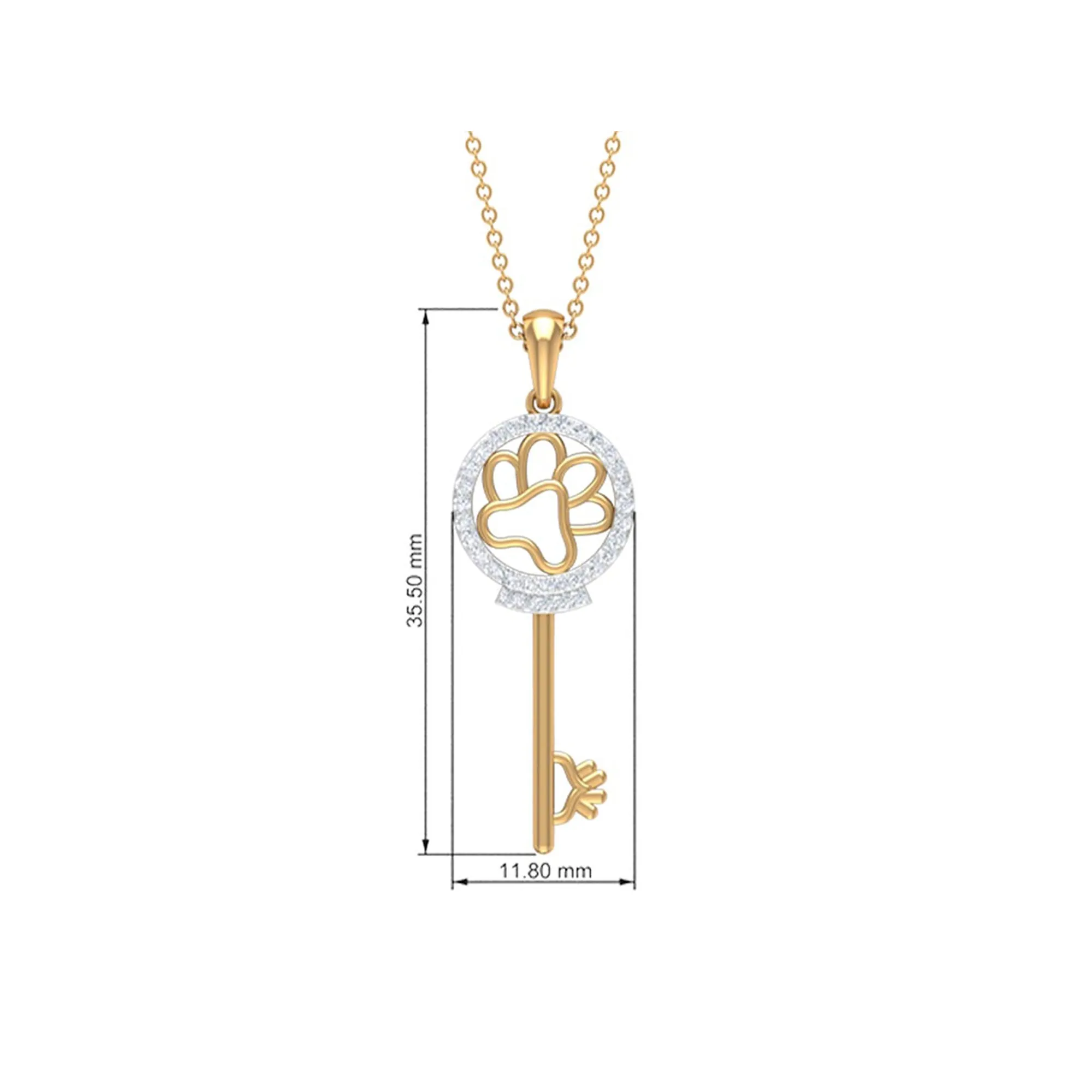 Cubic Zirconia Key Pendant Necklace with Paw Design