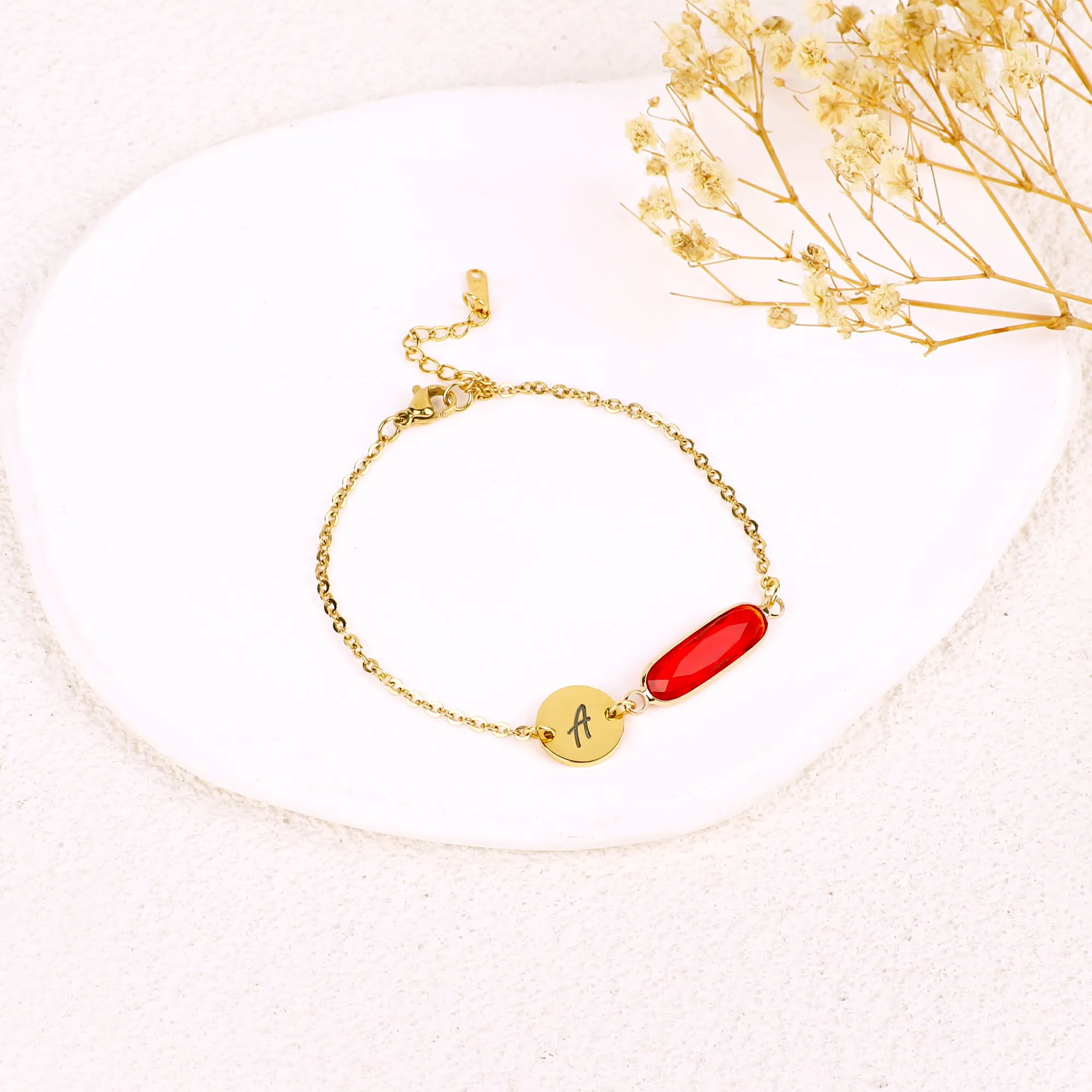 Custom Initial and Birthstone Bar Bracelet