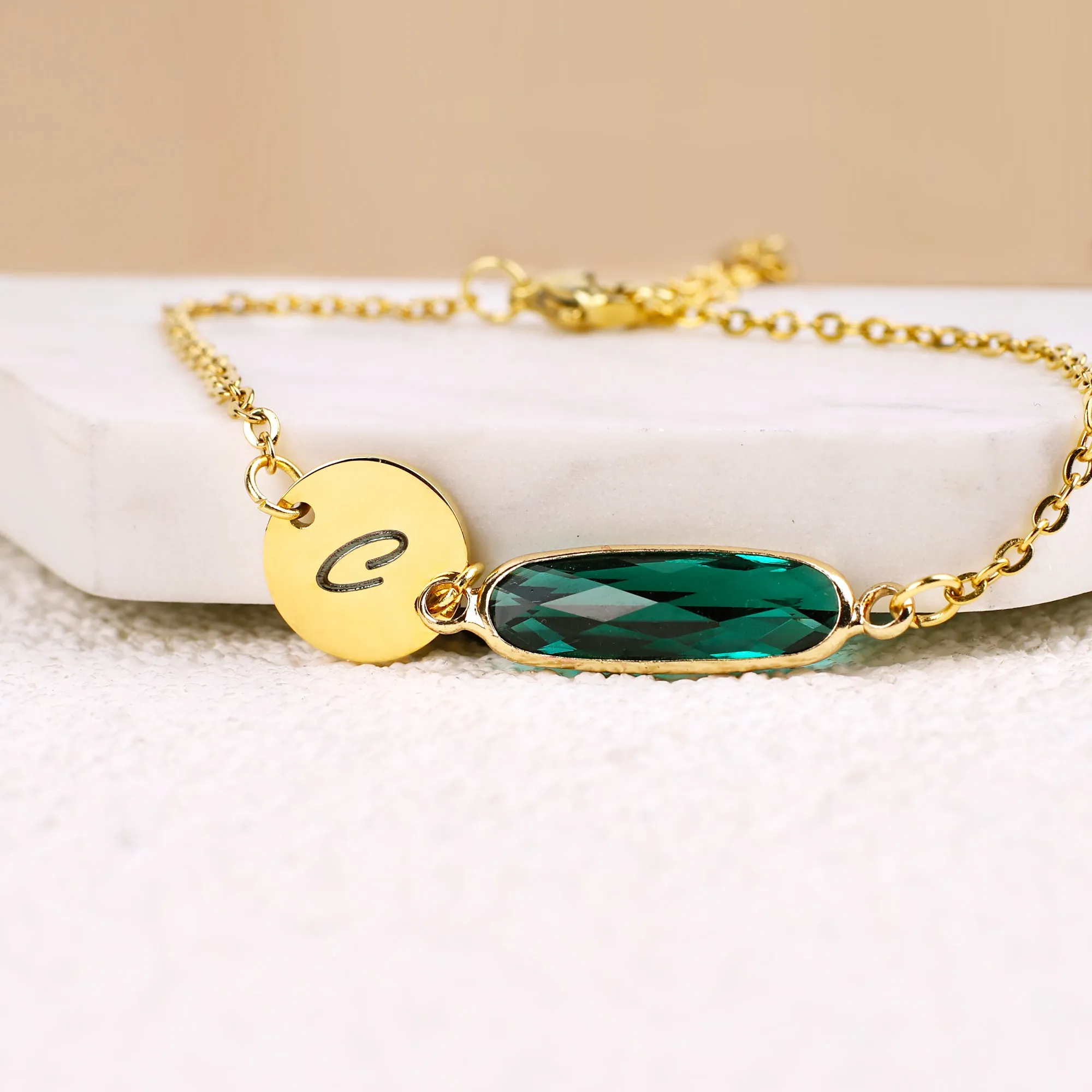 Custom Initial and Birthstone Bar Bracelet