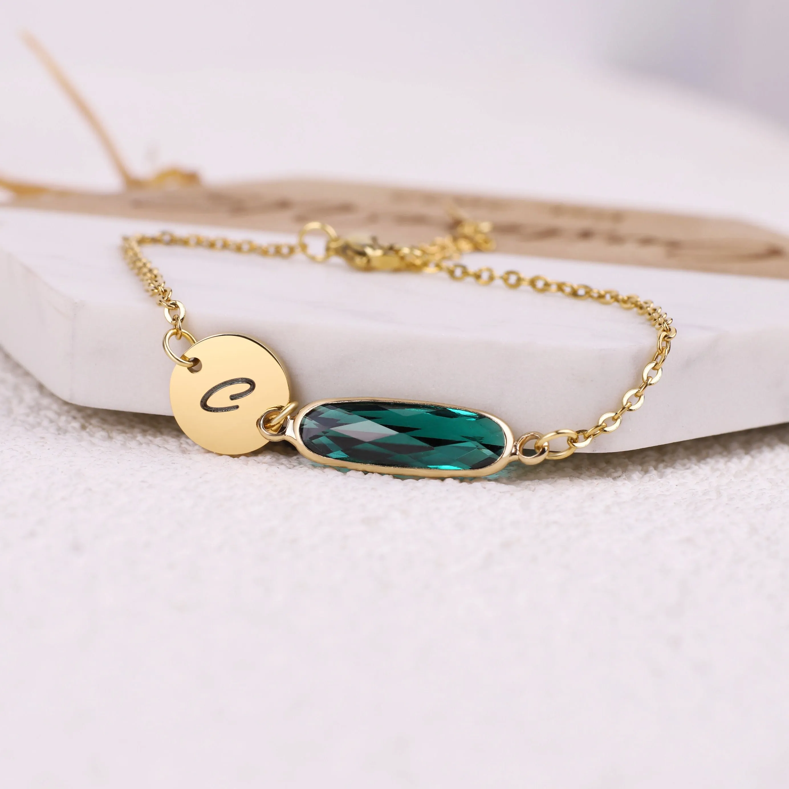 Custom Initial and Birthstone Bar Bracelet