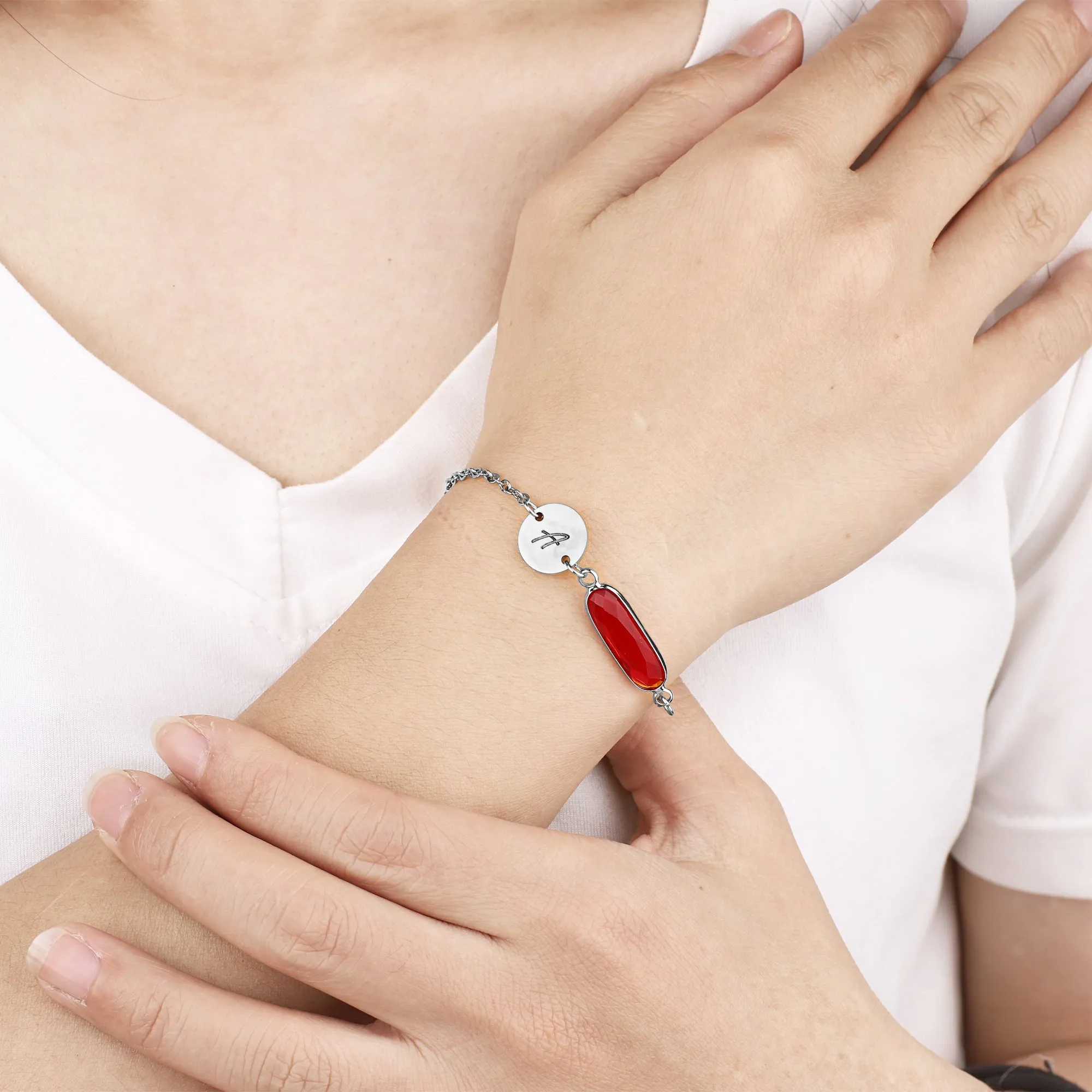Custom Initial and Birthstone Bar Bracelet
