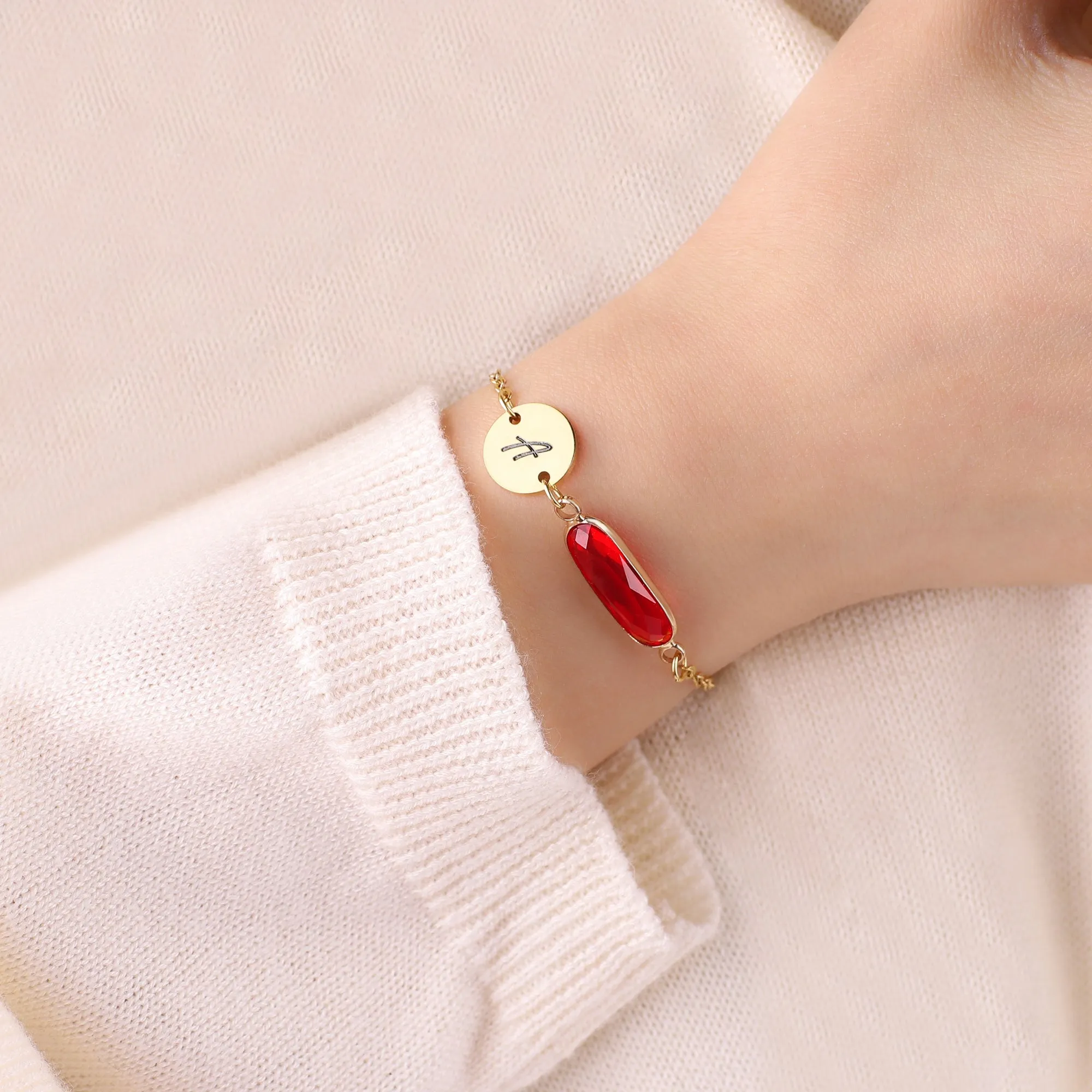 Custom Initial and Birthstone Bar Bracelet