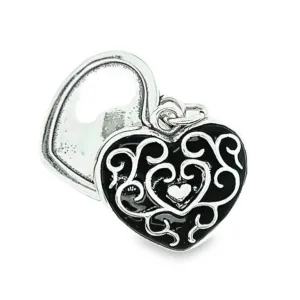 D1168 Black Ornate Heart Locket Charm