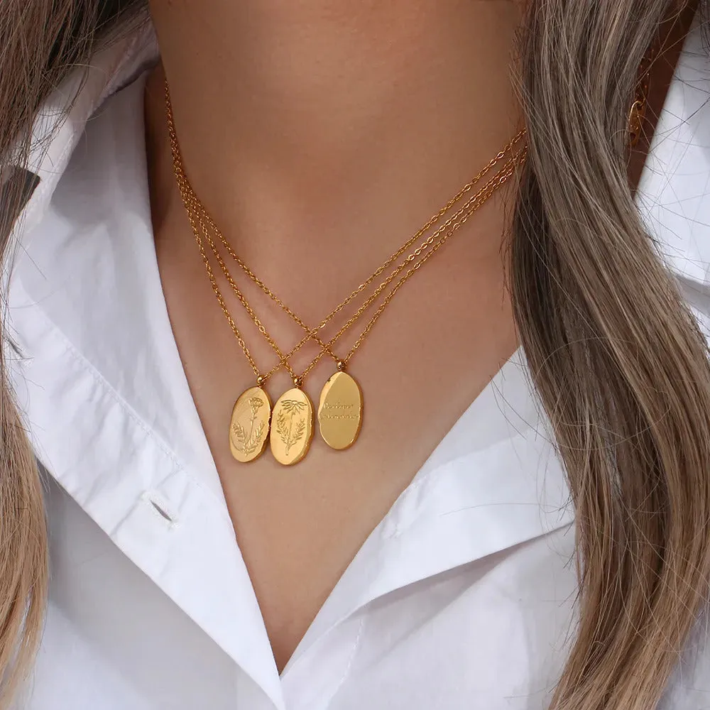 Dainty Oval Birth Flower Necklace