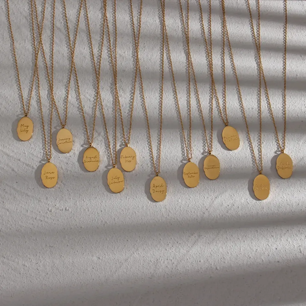 Dainty Oval Birth Flower Necklace