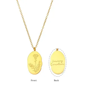Dainty Oval Birth Flower Necklace