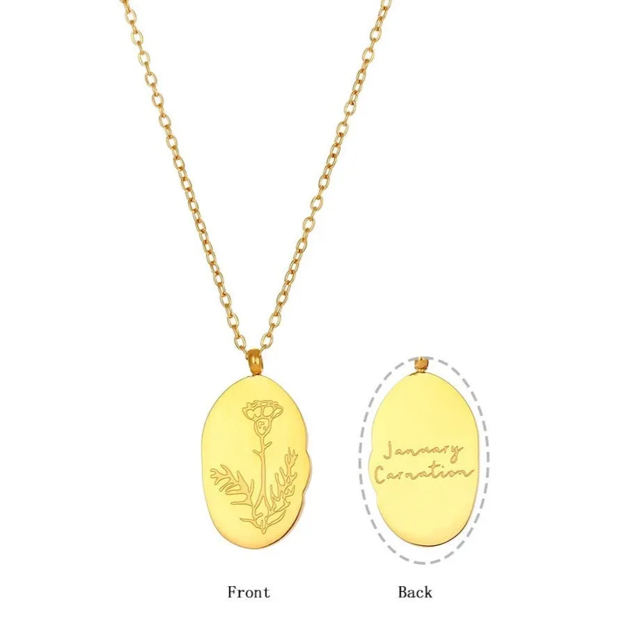 Dainty Oval Birth Flower Necklace