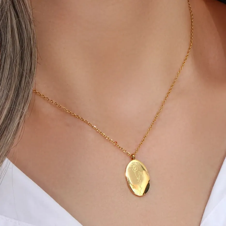 Dainty Oval Birth Flower Necklace