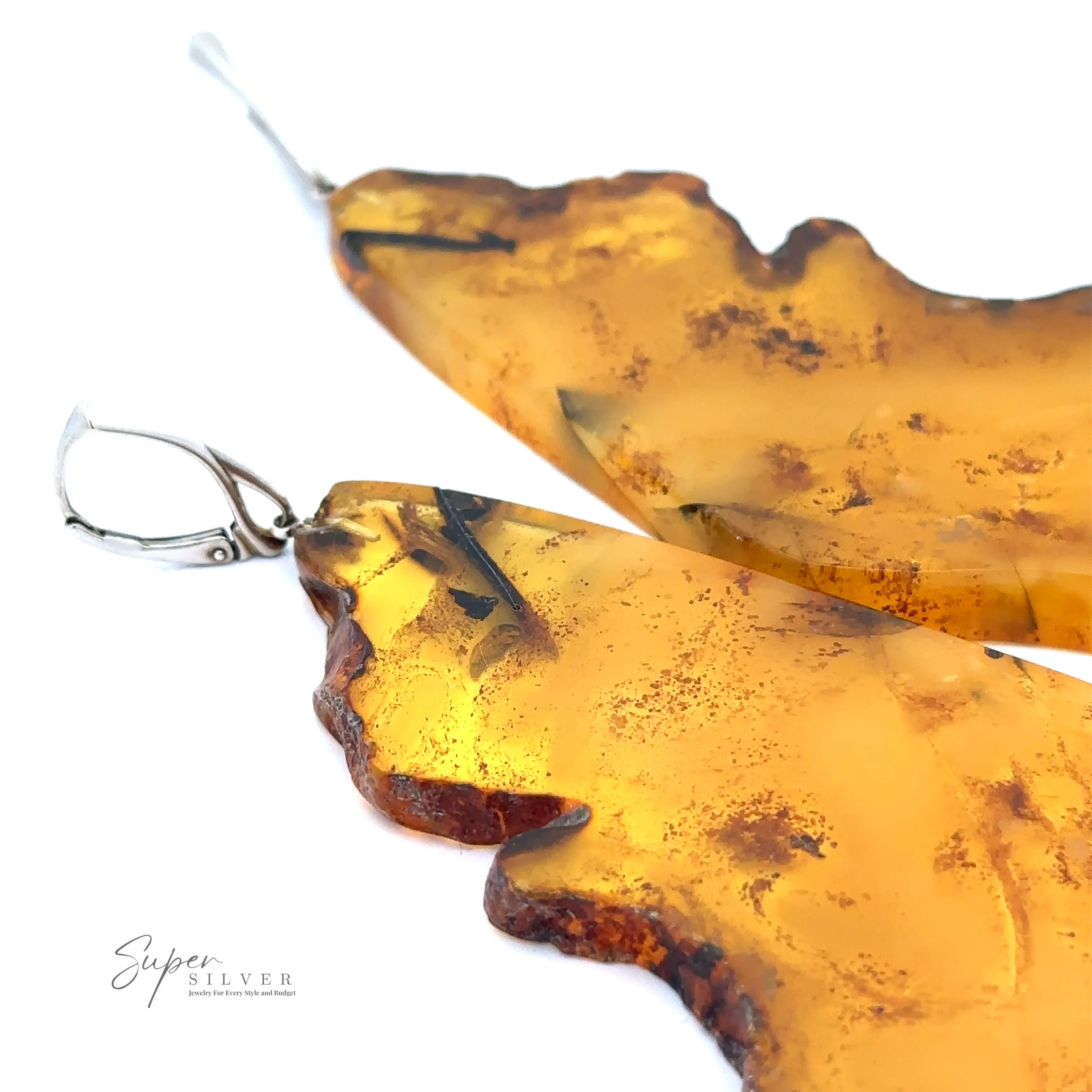 Designer Raw Cognac Amber Slab Earrings