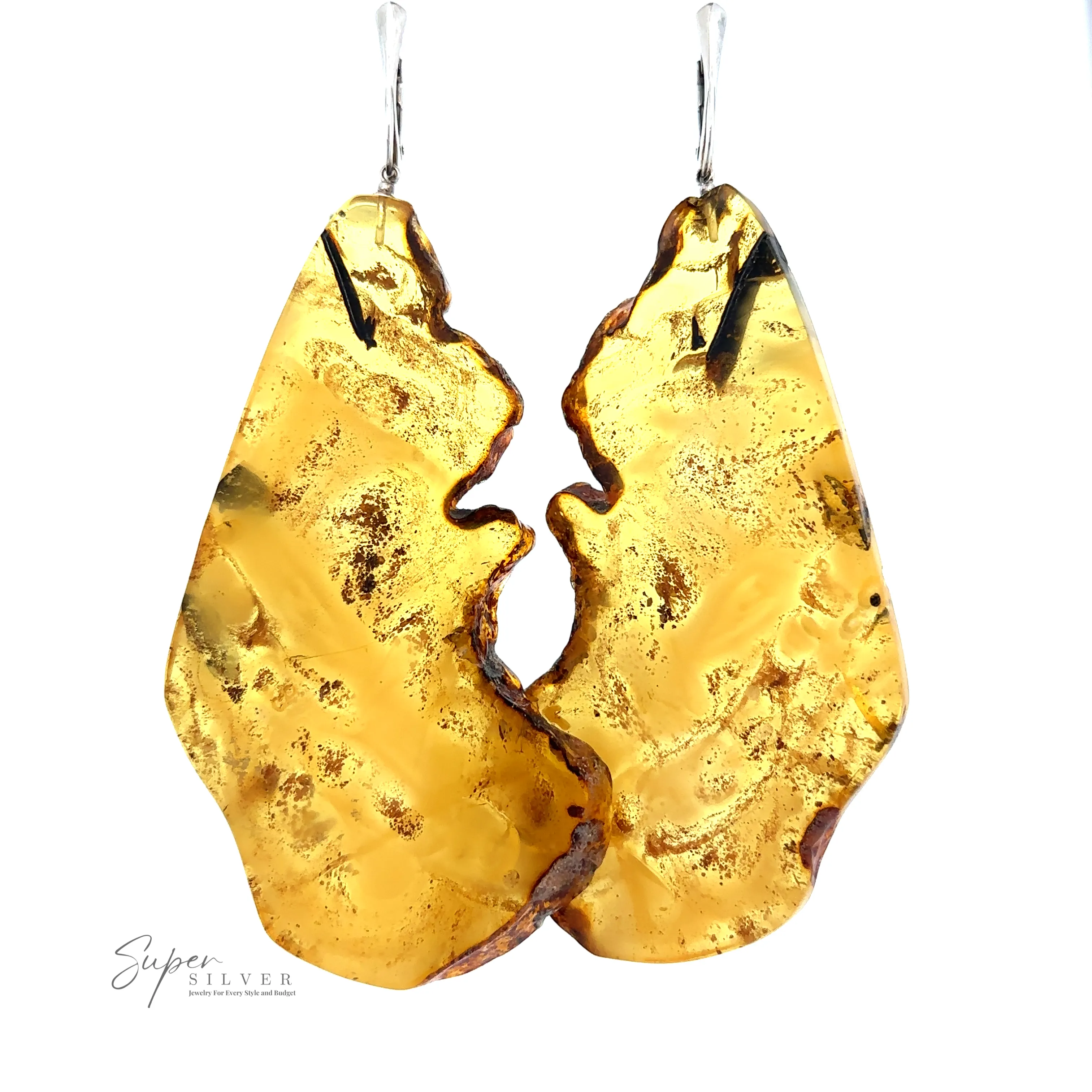Designer Raw Cognac Amber Slab Earrings