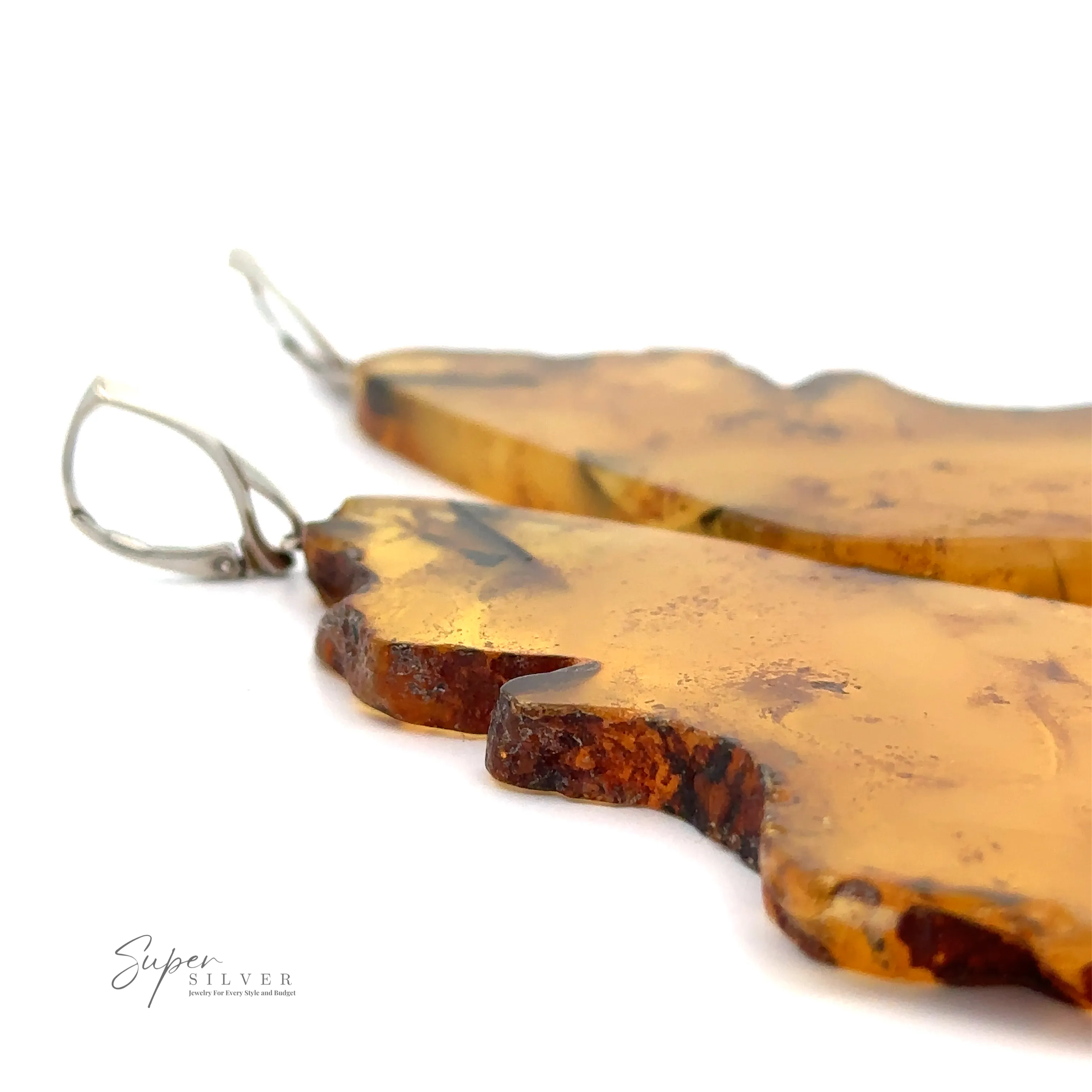 Designer Raw Cognac Amber Slab Earrings