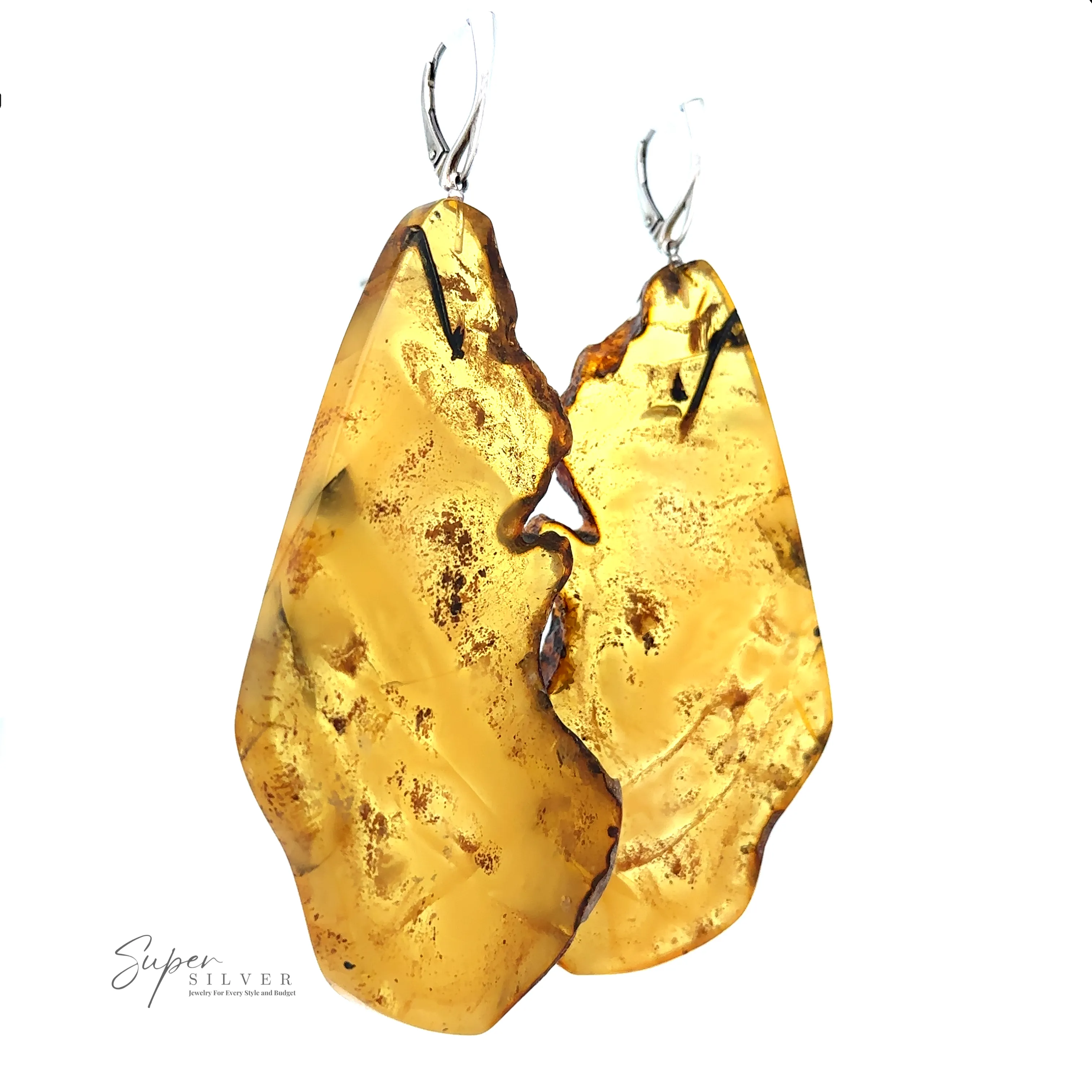 Designer Raw Cognac Amber Slab Earrings