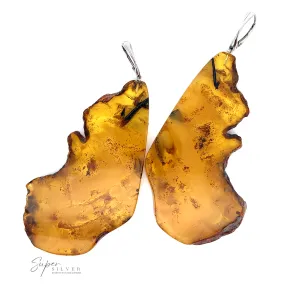 Designer Raw Cognac Amber Slab Earrings