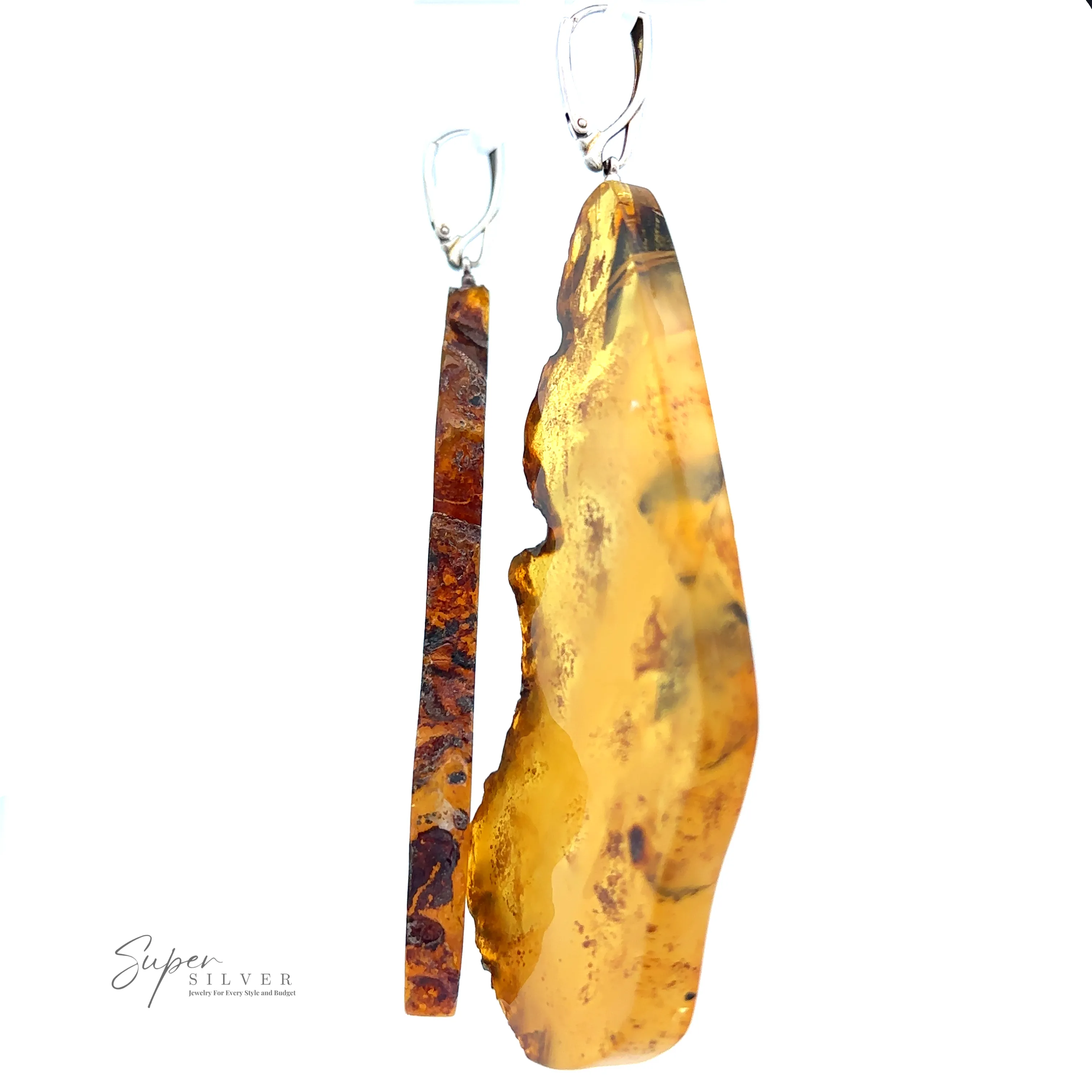 Designer Raw Cognac Amber Slab Earrings