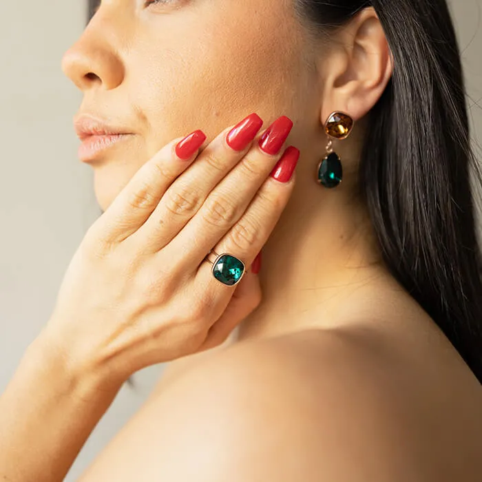 Devi Amber and Emerald Swarovski Earrings